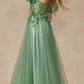 Juliet 2401 Floor Length A-Line Tulle Gown with Detachable Puff Sleeves