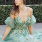 Juliet 2401 Floor Length A-Line Tulle Gown with Detachable Puff Sleeves