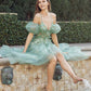 Juliet 2401 Floor Length A-Line Tulle Gown with Detachable Puff Sleeves