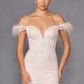Juliet 2402 Glitter Leaf Sequin Gown with Feathered Sleeves and Slit