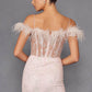 Juliet 2402 Glitter Leaf Sequin Gown with Feathered Sleeves and Slit