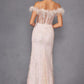 Juliet 2402 Glitter Leaf Sequin Gown with Feathered Sleeves and Slit