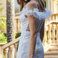 Juliet 2402 Glitter Leaf Sequin Gown with Feathered Sleeves and Slit
