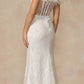 Juliet 2402 Glitter Leaf Sequin Gown with Feathered Sleeves and Slit