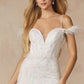 Juliet 2402 Glitter Leaf Sequin Gown with Feathered Sleeves and Slit