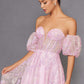 Juliet 2404 Strapless Sequin Tulle Ballgown Removable Puff Sleeves