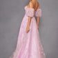 Juliet 2404 Strapless Sequin Tulle Ballgown Removable Puff Sleeves