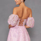 Juliet 2404 Strapless Sequin Tulle Ballgown Removable Puff Sleeves