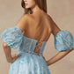 Juliet 2404 Strapless Sequin Tulle Ballgown Removable Puff Sleeves