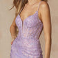 Juliet 2405 Machine Sequin Lace Embellishments High Slit Prom Gown