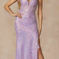 Juliet 2405 Machine Sequin Lace Embellishments High Slit Prom Gown
