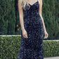 Juliet 2406 Velvet Sequin Fitted Gown V-Neckline Lace Up Back
