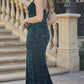 Juliet 2406 Velvet Sequin Fitted Gown V-Neckline Lace Up Back