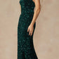 Juliet 2406 Velvet Sequin Fitted Gown V-Neckline Lace Up Back