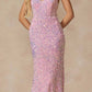 Juliet 2406 Velvet Sequin Fitted Gown V-Neckline Lace Up Back