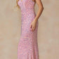 Juliet 2406 Velvet Sequin Fitted Gown V-Neckline Lace Up Back
