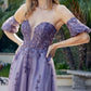 Juliet 2409 Floor Length A-Line Leaf Embroidered Gown Detachable Sleeves
