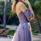 Juliet 2409 Floor Length A-Line Leaf Embroidered Gown Detachable Sleeves