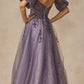 Juliet 2409 Floor Length A-Line Leaf Embroidered Gown Detachable Sleeves
