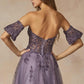 Juliet 2409 Floor Length A-Line Leaf Embroidered Gown Detachable Sleeves