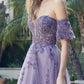 Juliet 2409 Floor Length A-Line Leaf Embroidered Gown Detachable Sleeves