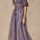 Juliet 2409 Floor Length A-Line Leaf Embroidered Gown Detachable Sleeves