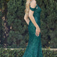 Juliet 2410 Long Off the Shoulder Sequin Gown with Skirt Slit