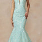 Juliet 2412 Mermaid Gown Plunging Deep V Illusion Neckline Off the Shoulder