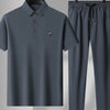 Men's Plus Size Button Detail Short Sleeve Polo and Pants Set - Blue Gray