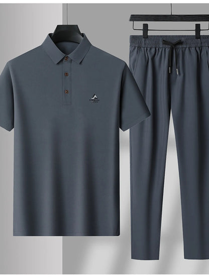 Men's Plus Size Button Detail Short Sleeve Polo and Pants Set - Farnelli