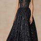 Juliet 2413 Long Butterfly Glitter Embroidered A-Line Gown with Corset Top