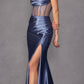Juliet 2416 Floor Length Strapless Sheer Boned Bodice Slit Satin Dress