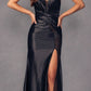 Juliet 2417 Sexy Floor Length Sheer Beaded Slit Satin Dress