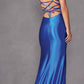 Juliet 2417 Sexy Floor Length Sheer Beaded Slit Satin Dress