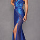 Juliet 2417 Sexy Floor Length Sheer Beaded Slit Satin Dress