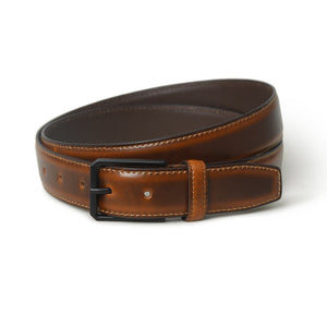 Cooper caramel leather belt from Classy Leather Bags, featuring a smooth genuine leather finish and a silver buckle.
