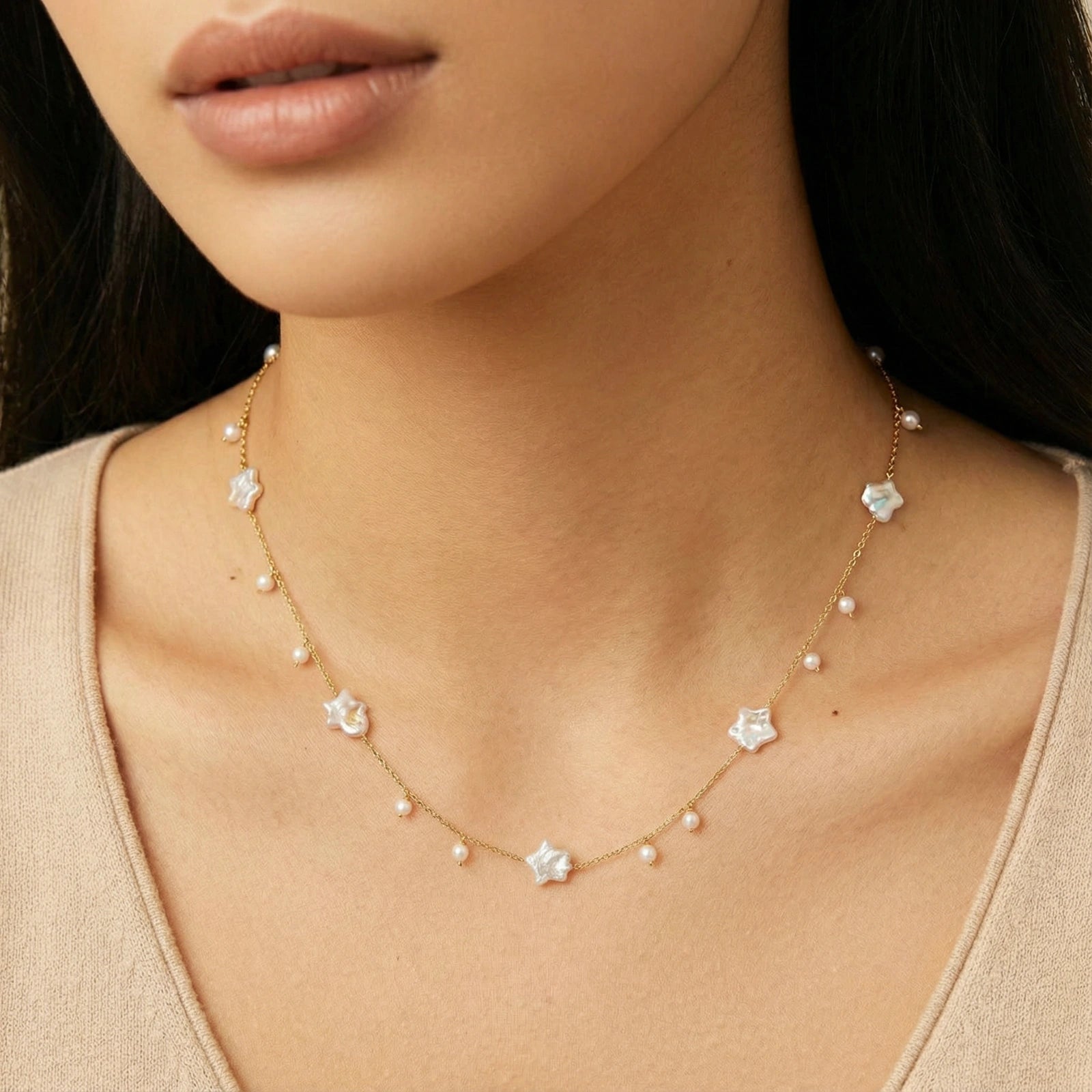 Celestial Pearl Stars Necklace - Farnelli