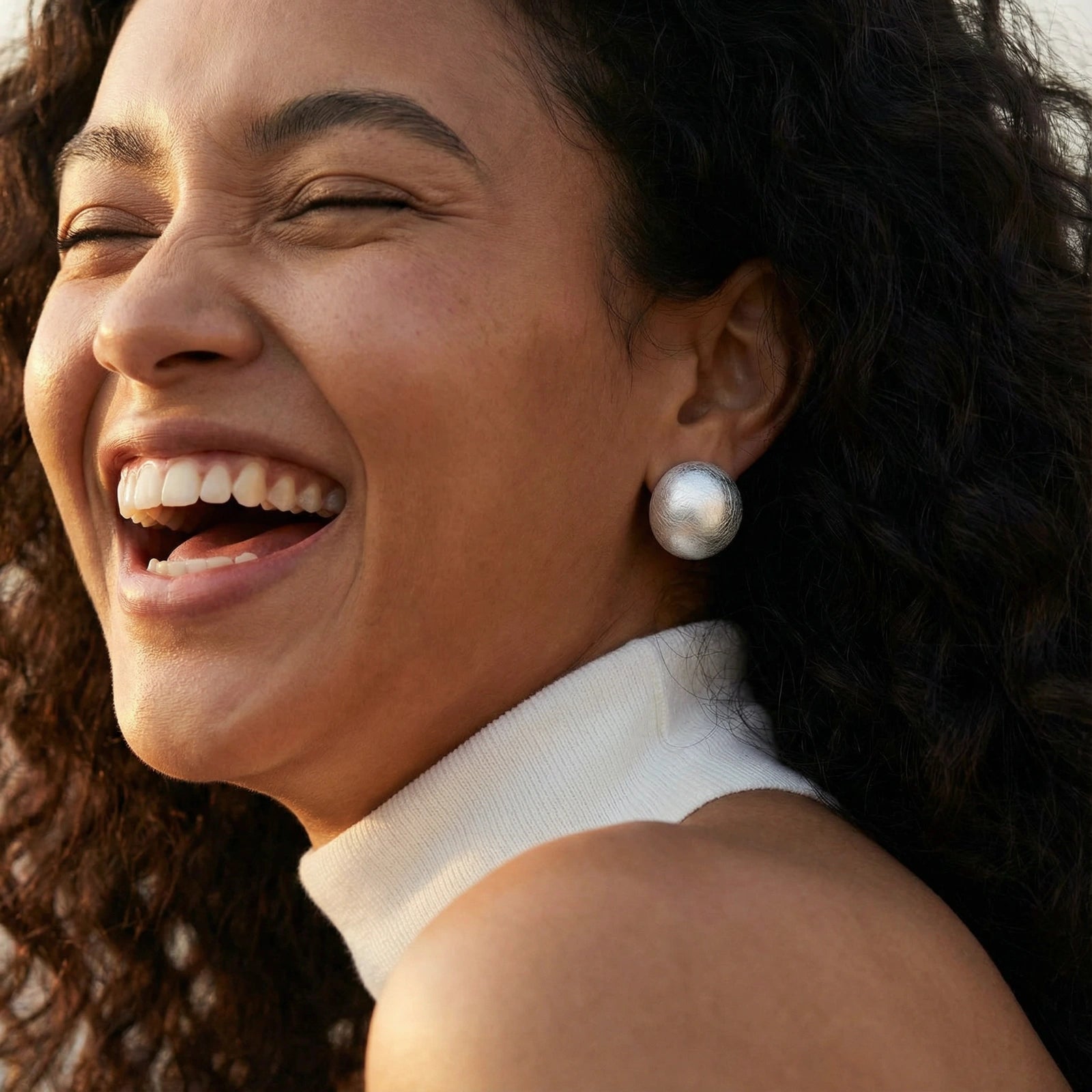 Brushed Silver Dome Earrings - Farnelli