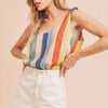 Aemi + Co Contrast Striped Scoop Neck Tie Shoulder Tank - Blue/Yellow/Red
