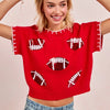 BiBi Gameday Sequin Football Embroidered Stitch Sweater - RED/RED/WHITE