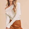 Aemi + Co One Shoulder Long Sleeve Knit Top - White