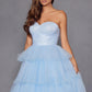 Juliet JT2452K Long Pleated Strapless Tiered Ruffle Tulle A-Line Gown