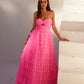 Juliet JT2456H Long Strapless Keyhole Tiered Ruffled Tulle A-Line Gown