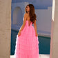 Juliet JT2456H Long Strapless Keyhole Tiered Ruffled Tulle A-Line Gown