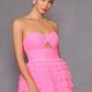 Juliet JT2456H Long Strapless Keyhole Tiered Ruffled Tulle A-Line Gown