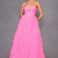 Juliet JT2456H Long Strapless Keyhole Tiered Ruffled Tulle A-Line Gown