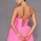 Juliet JT2456H Long Strapless Keyhole Tiered Ruffled Tulle A-Line Gown