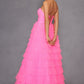 Juliet JT2456H Long Strapless Keyhole Tiered Ruffled Tulle A-Line Gown