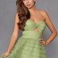 Juliet JT2456H Long Strapless Keyhole Tiered Ruffled Tulle A-Line Gown