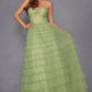 Juliet JT2456H Long Strapless Keyhole Tiered Ruffled Tulle A-Line Gown